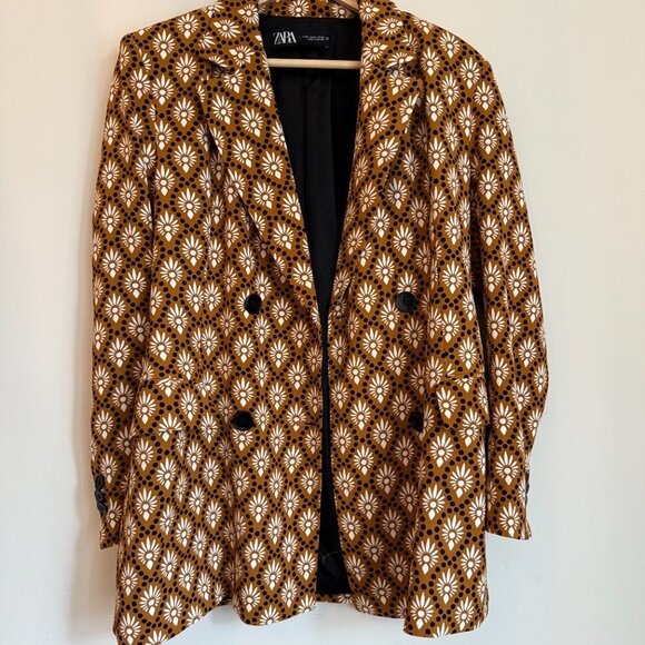 Zara Double Breasted Aztec Geometric Printed Blazer Jacket Medium NWOT - Picture 12 of 16